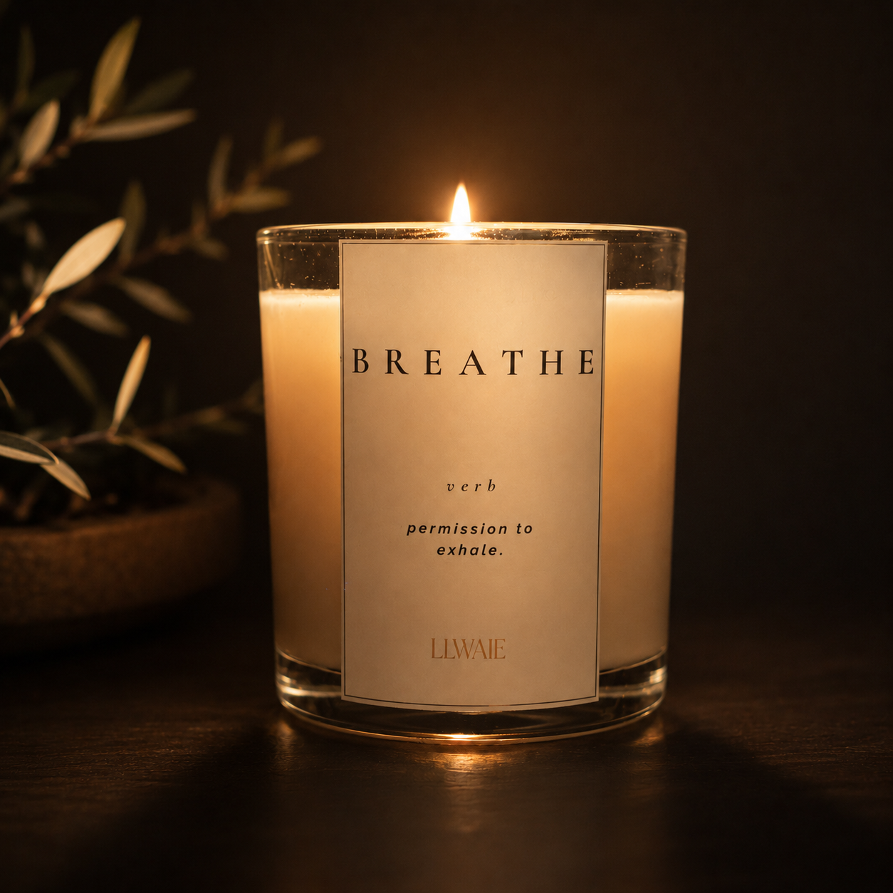 LLWALE Breathe candle lit at night variant 2