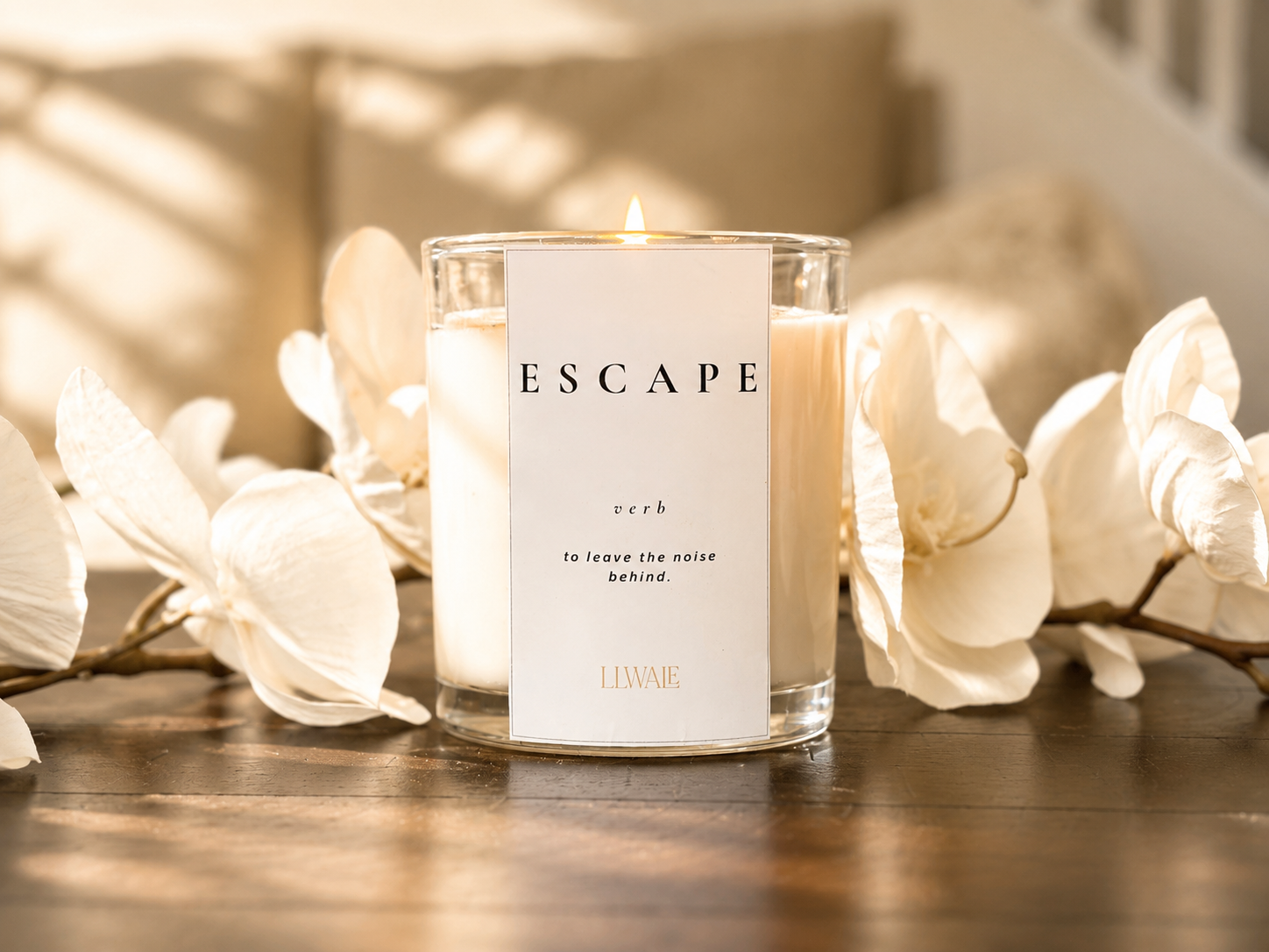 LLWALE Escape candle lifestyle scene