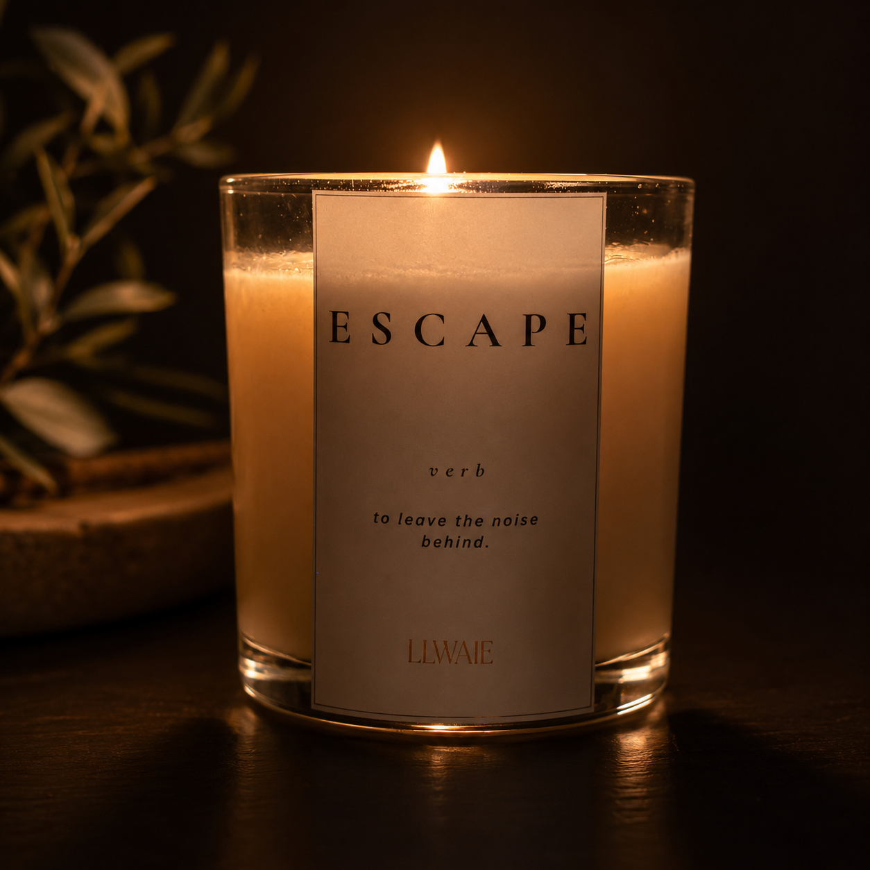 LLWALE Escape candle lit at night, moody ambiance