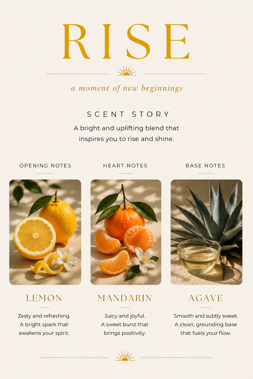 LLWALE Rise candle scent card – agave, citrus, amber